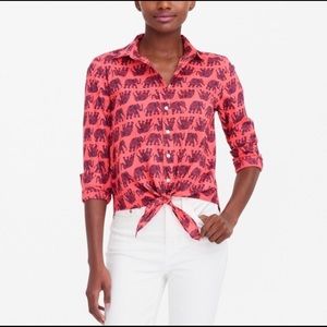 J.Crew Coral Top with Navy Blue Elephants Size 6